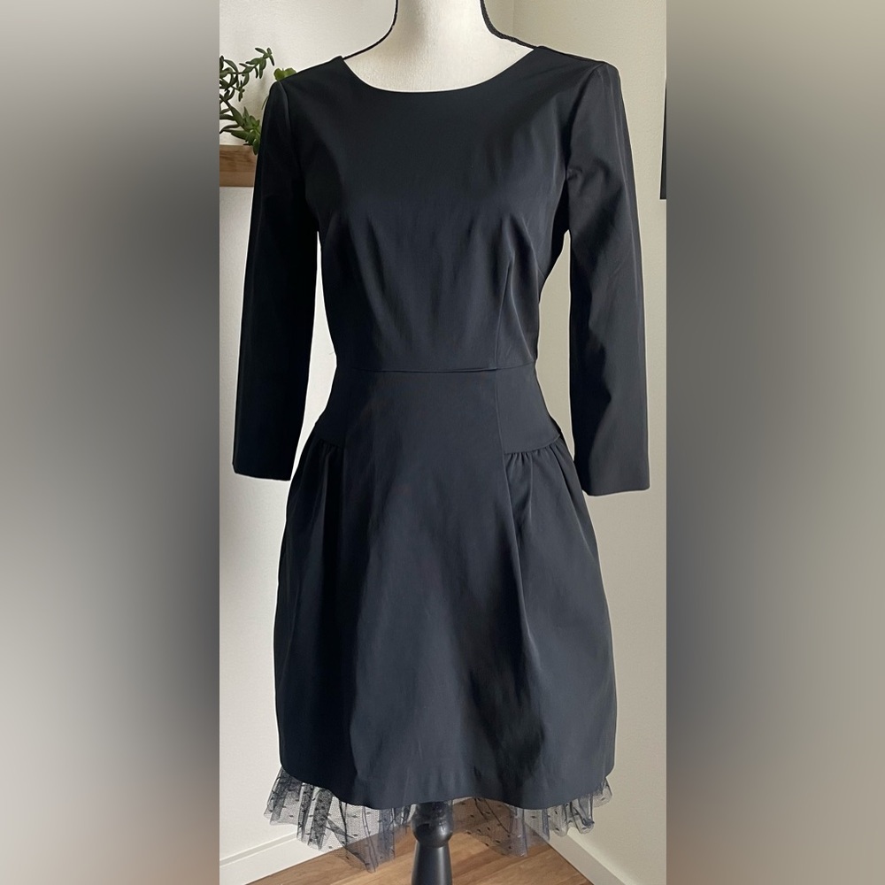 JCREW NWT Brand New! Taffeta Black 3/4 Slv Fit/Flare Dress w/ Swiss Dot Tulle